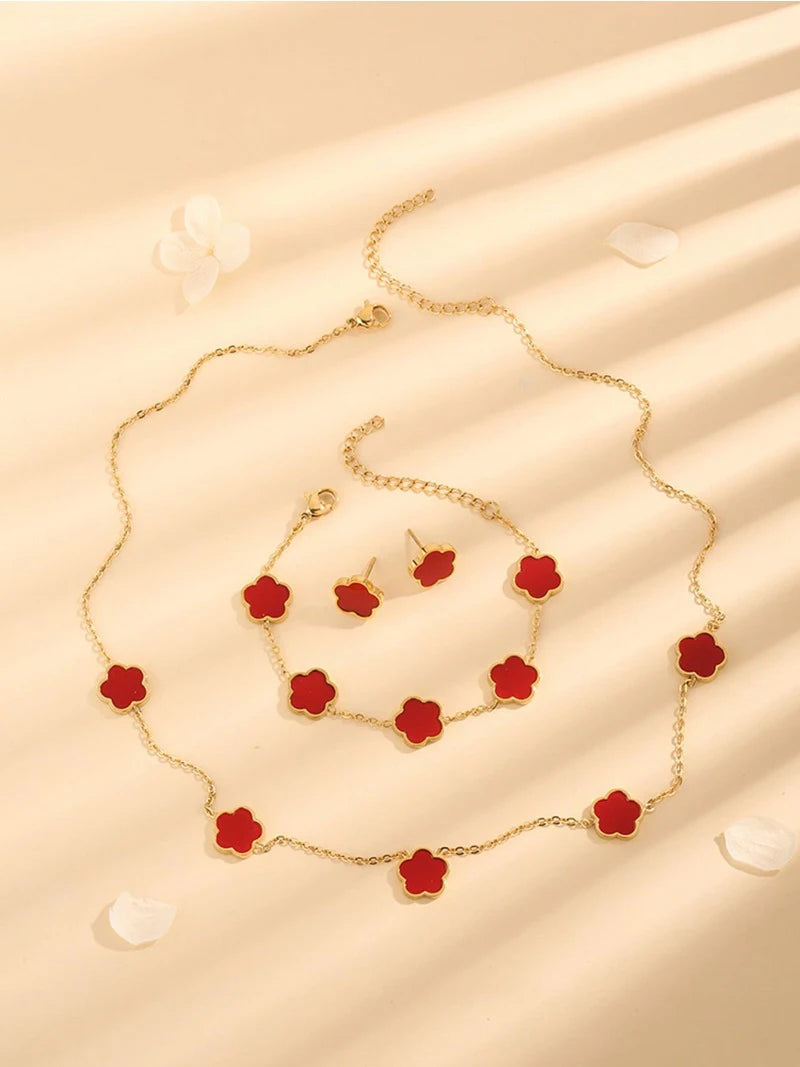Trio da Sorte Conjunto de Joias com Colar, Brinco e Pulseira